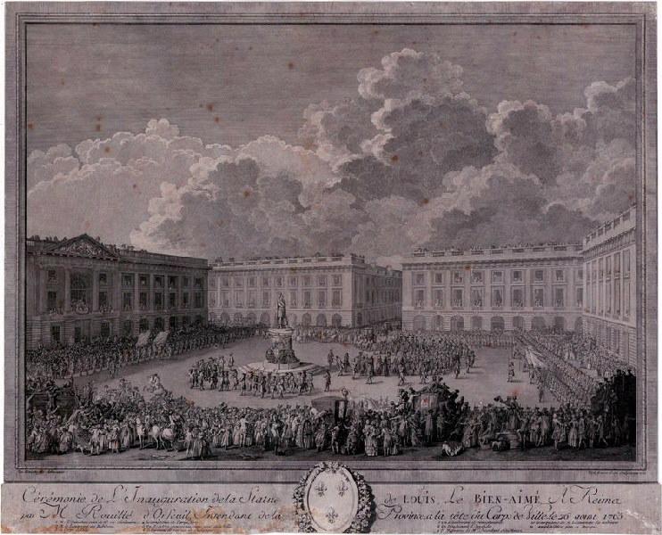 Cérémonie de l'inauguration de la statue de Louis le Bien-aimé, à Reims, le 26 août 1765