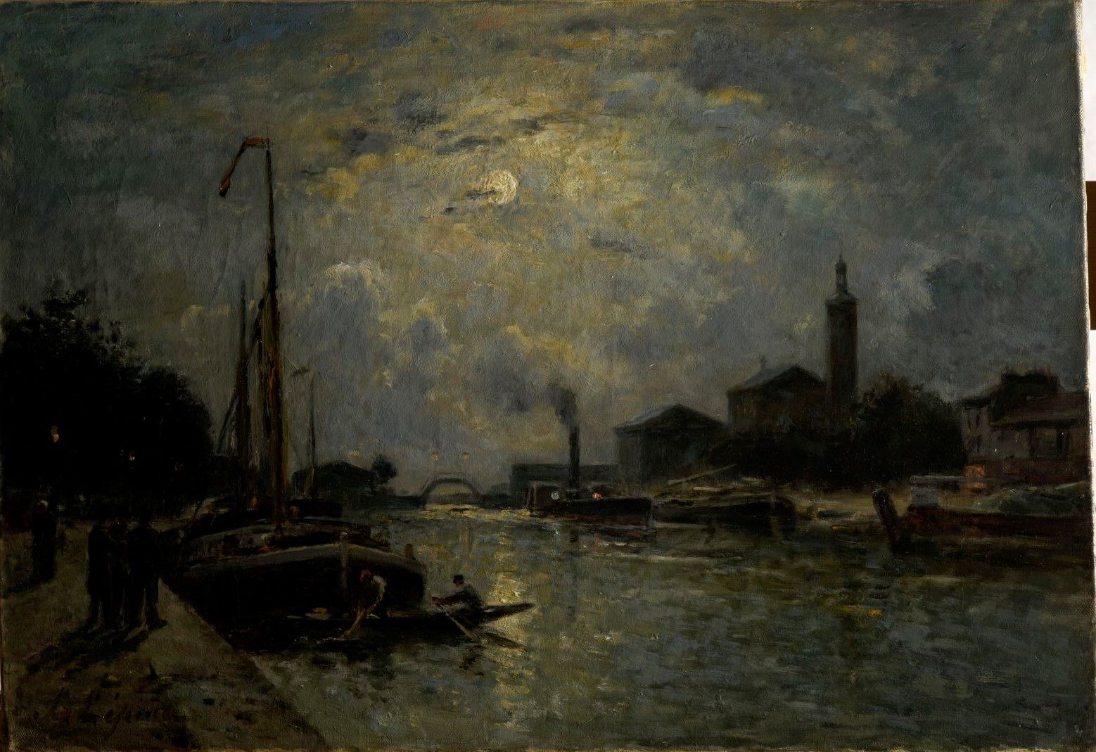 Bateaux sur le fleuve, clair de lune (titre attribué)
