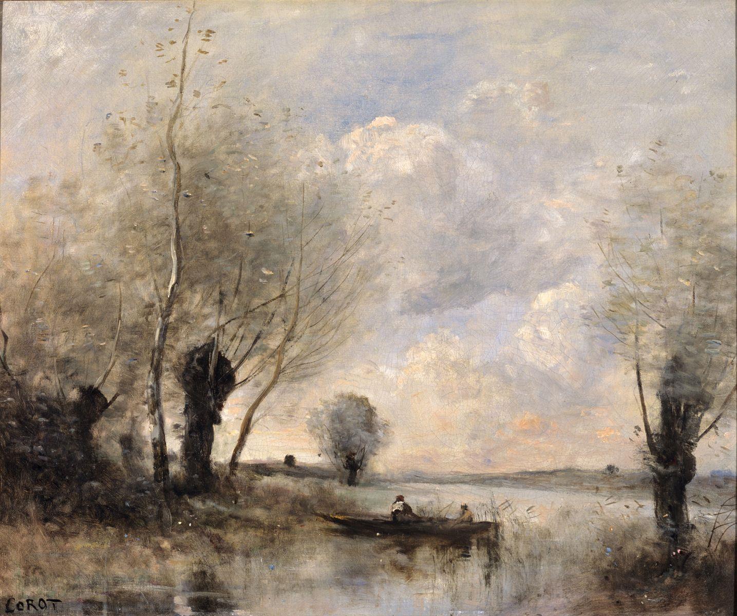 La pêche en barque auprès des saules