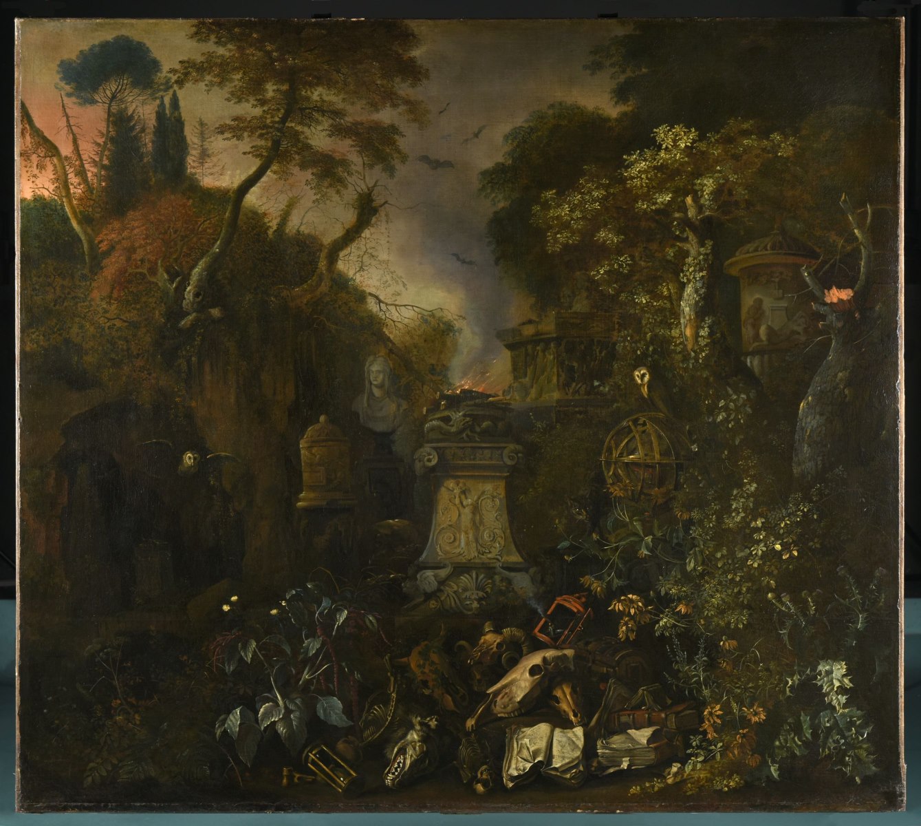 Paysage de cimetière la nuit ; Nature morte