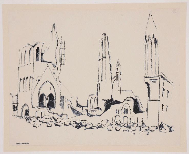 Les Halles d'Ypres en ruine (Titre proposé par Emmanuelle Danchin, spécialiste de la carte postale de guerre 14-18, janvier 2015) ; Eglise en ruine (Ancien titre)