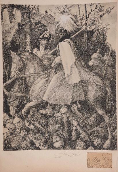 Sa Majesté la ruine (titre) ; Le Chevalier et la Mort (titre de la remarque lithographiée)
