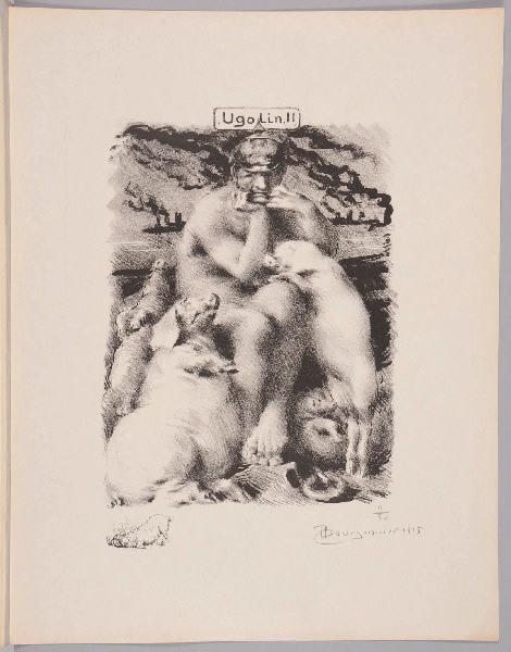 Ugolin !! (titre inscrit) ; Cochon se goinfrant dans un casque à pointe (titre d'après la représentation, remarque à l'encre dans la marge)