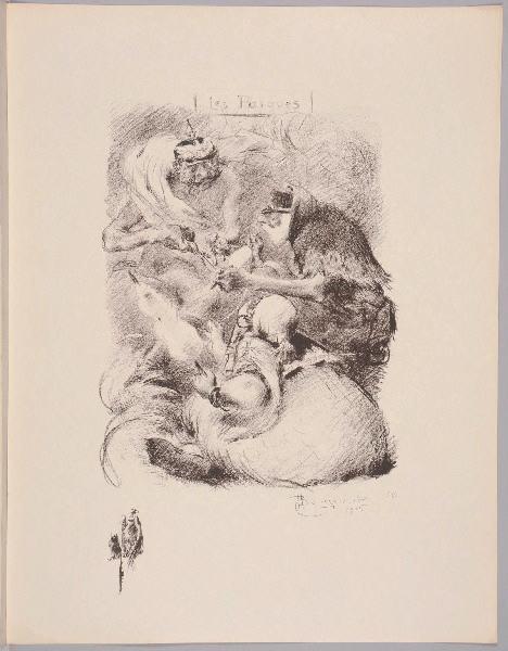 Les Parques (titre inscrit) ; Hibou et vautour perchés (titre d'après la représentation, remarque lithographiée dans la marge)