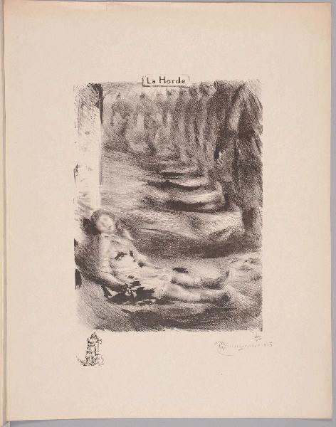 La Horde (titre inscrit) ; Soldat allemand accoudé sur une hache (titre d'après la représentation, remarque à l'encre dans la marge)
