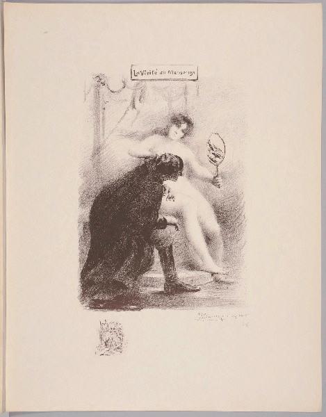 La Vérité et le Mensonge (titre inscrit) ; Echelle contre un mur, affiches au sol (titre d'après la représentation, remarque lithographiée dans la marge)