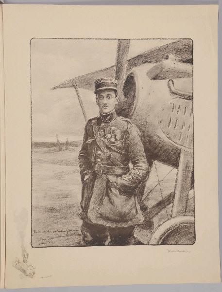 Capitaine Guynemer (titre attribué) ; Guynemer (titre collection Lemétais) ; Avion allemand piquant après avoir été abattu (remarque dans la marge, à gauche)