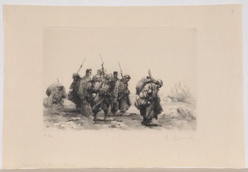 Prisonniers allemands : Yser (titre attribué) ; Départ pour la première ligne (titre inscrit, titre collection Lemétais)