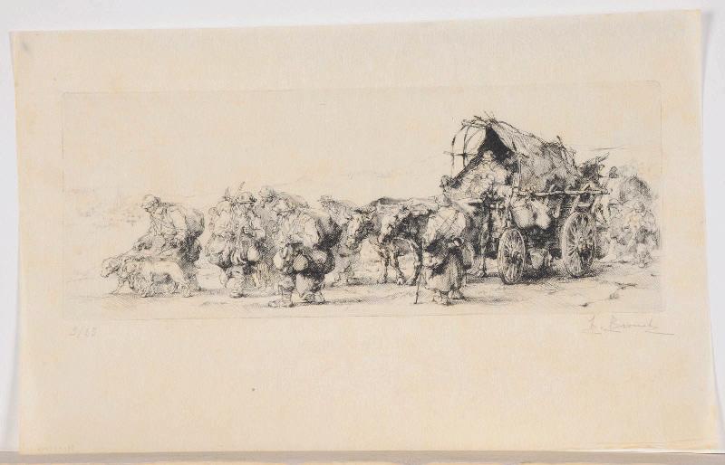 Convoi de ravitaillement (titre attribué) ; Caravane de poilus (titre supposé collection Lemétais) ; Convoi de soldats avec charrette tirée par deux boeufs (ancien titre)