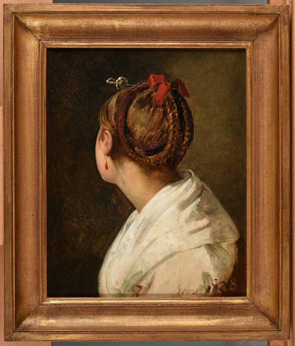 Tête de jeune romaine (titre inscrit à l'inventaire) ; Tête de jeune romaine (titre inventaire Bloche, 1878) ; Étude de tête : jeune fille, cheveux blonds tressés (titre publié (Marionneau, 1872))