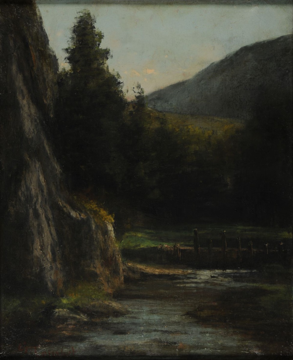 Rochers, sapins, ruisseau