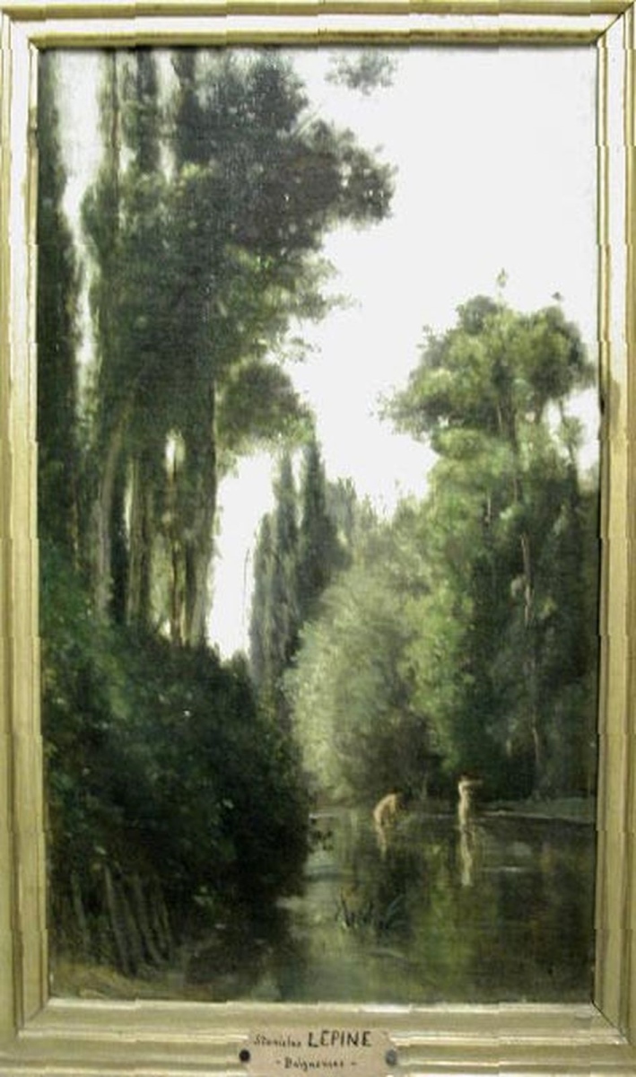 Baigneuses dans un cours d'eau