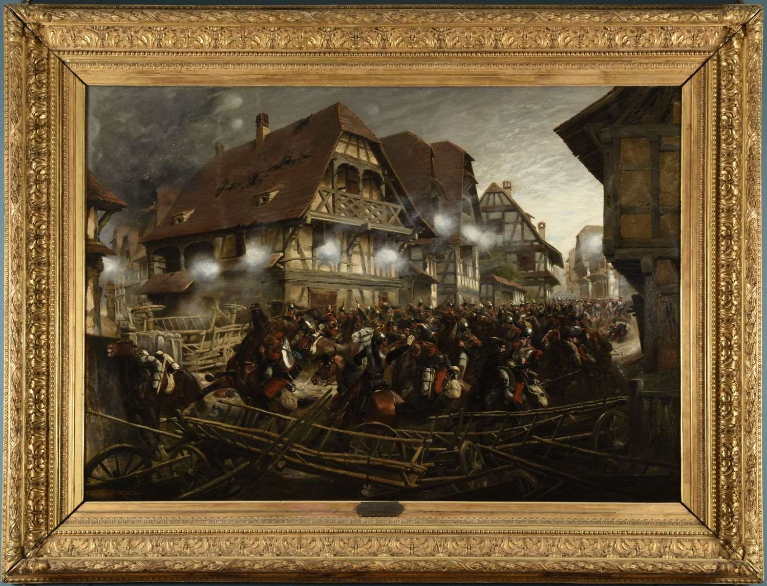 Charge du 9e régiment de cuirassiers dans le village de Morsbronn (titre du Salon) ; La charge du 9e Cuirassiers à Morsbronn (autre titre attribué) ; Charge des Cuirassiers de Reichshoffen (autre titre attribué)