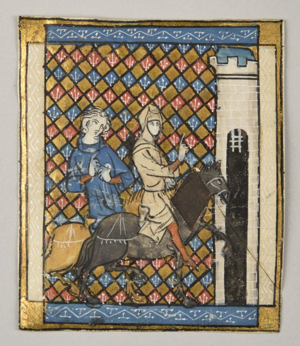 Le Roman de Laurin ; Cycle des "Sept sages de Rome" ; Scène de chevalerie (titre publié (Sartor, 1909)) ; miniature (titre publié (Loriquet, 1881))