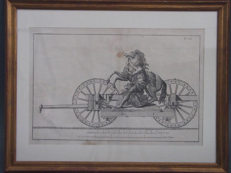 Fardier inventé par J.F.L. Grobert pour transporter de Marly à Paris les groupes de Coustou (1796)