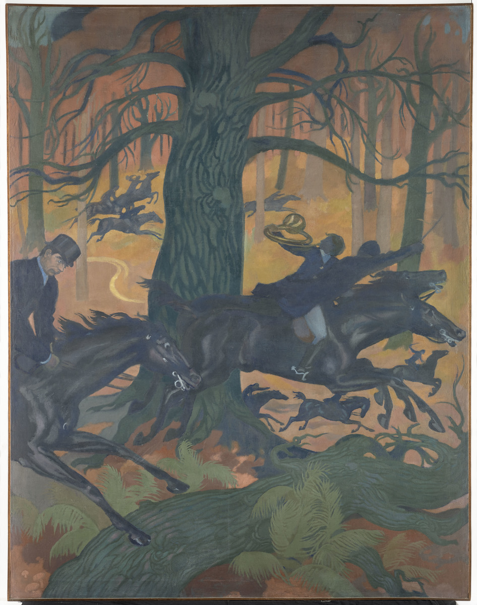 La Chasse infernale ; La Chasse infernale, 6e panneau de l'ensemble décoratif La Légende de saint Hubert pour l'hôtel particulier de Denys Cochin (titre du registre d'inventaire)