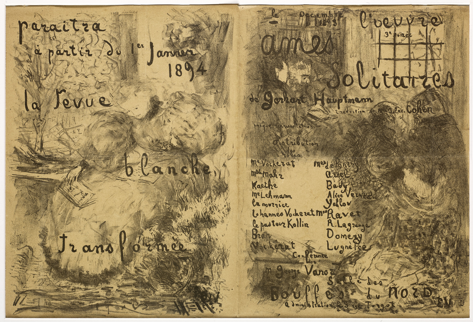 La Revue blanche transformée, Âmes solitaires de Gerhart Hauptmann (programme du Théâtre de l'Oeuvre) ; a) Programme du Théâtre de l'Oeuvre. Page de garde.#b) Ames solitaires. Programme du Théâtre de l'Oeuvre. (titre du registre d'inventaire)