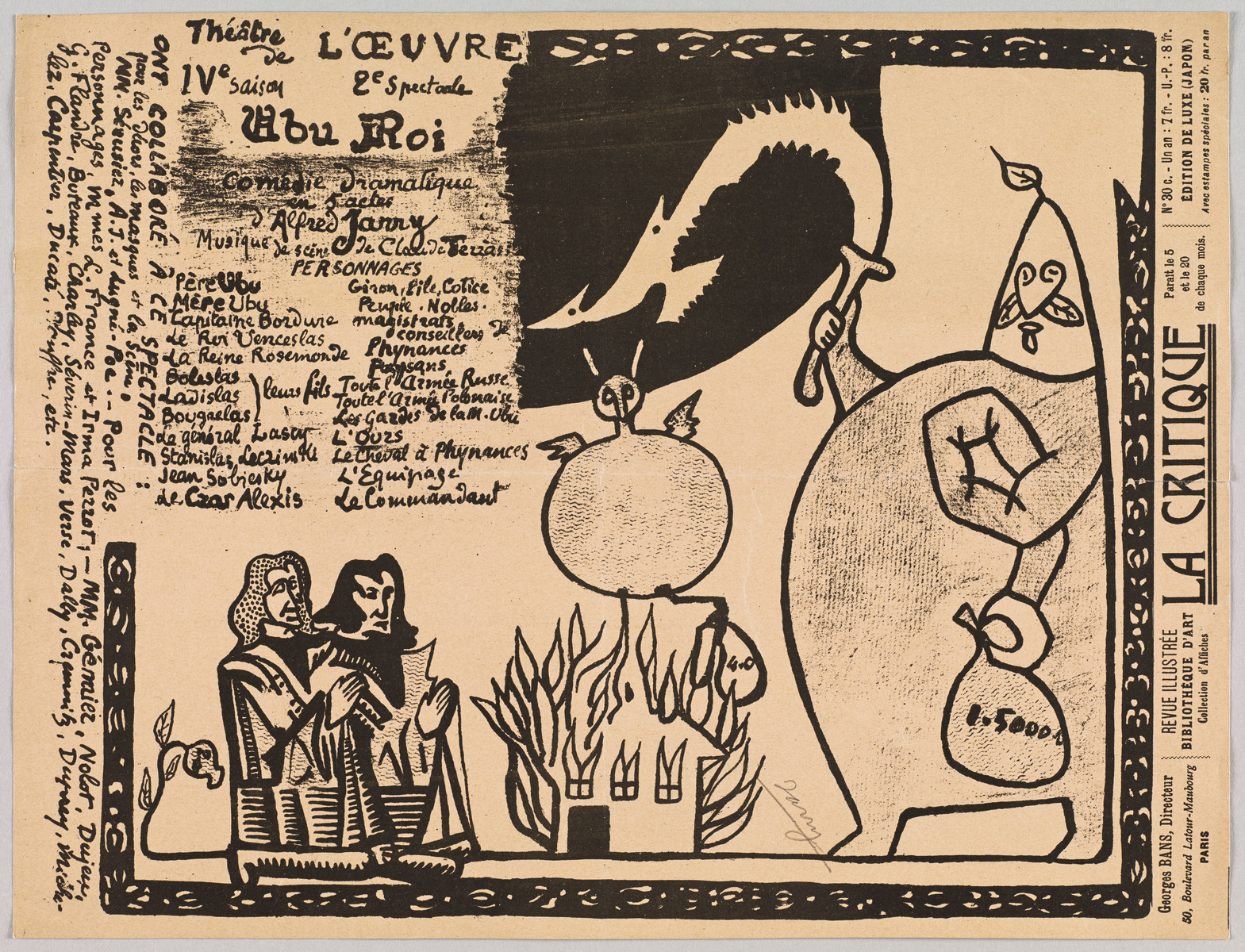Ubu Roi d'Alfred Jarry (programme du Théâtre de l'Oeuvre) ; Ubu Roi. Programme pour le Théâtre de l'Oeuvre (titre du registre d'inventaire)