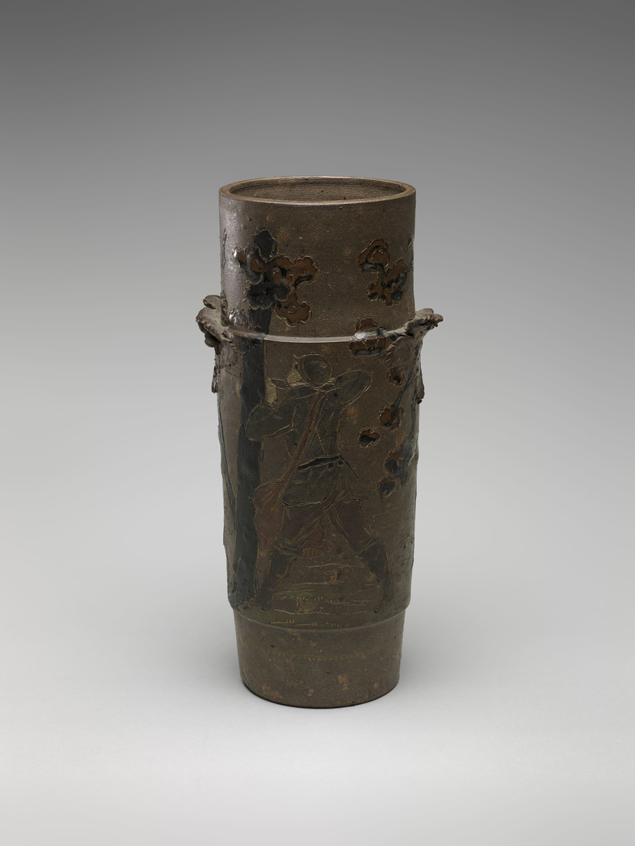 Vase rouleau à décor de chasseur