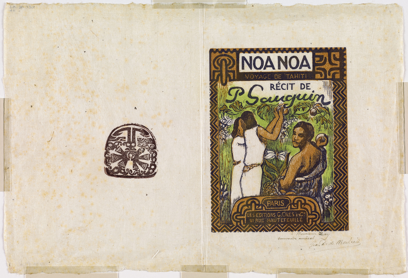 Noa Noa, Voyage de Tahiti, Récit de Paul Gauguin ; a) Noa Noa Voyage de Tahiti. (titre du registre d'inventaire) ; b) Noa Noa, motif décoratif. (titre du registre d'inventaire)