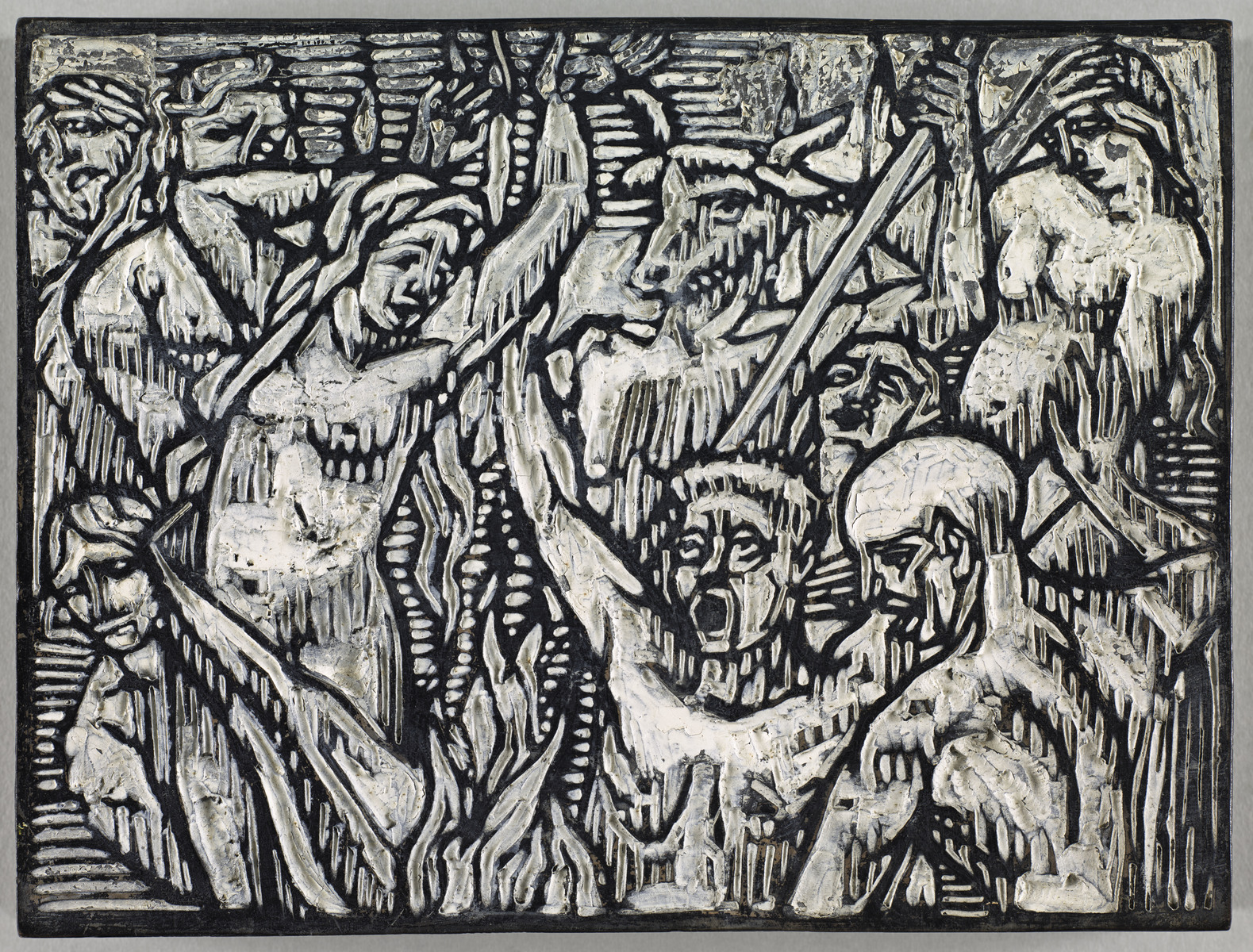 Le Grant Testament de François Villon. Bois d'impression pour l'illustration de "Double ballade sur le mesme propos" ; Double ballade sur le mesme propos (titre du registre d'inventaire)
