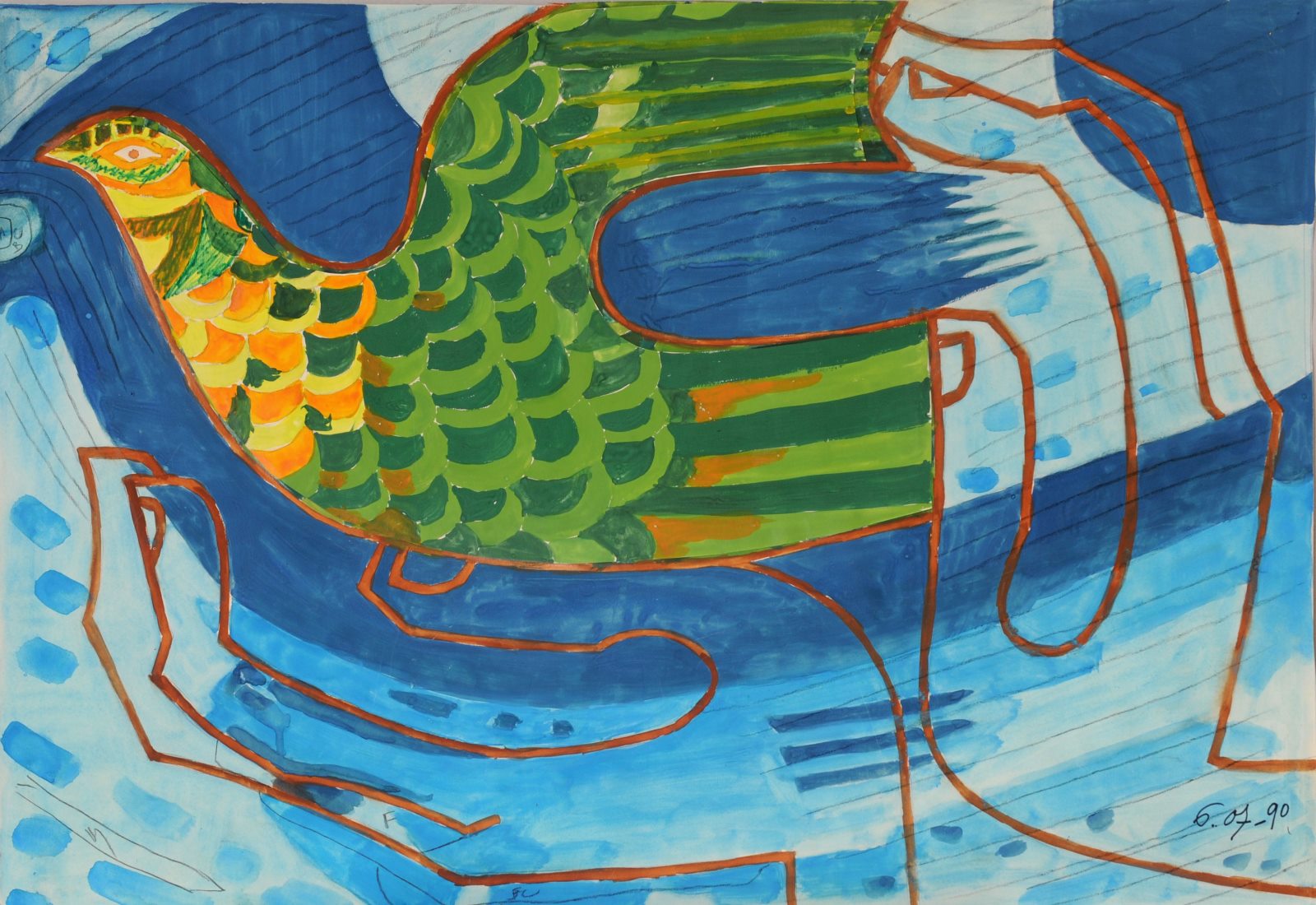 [Oiseau tenu entre deux mains]