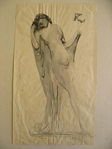 Feuille d'esquisse : une danseuse nue, tenant une draperie dans son dos ; tête ; étude de jambe