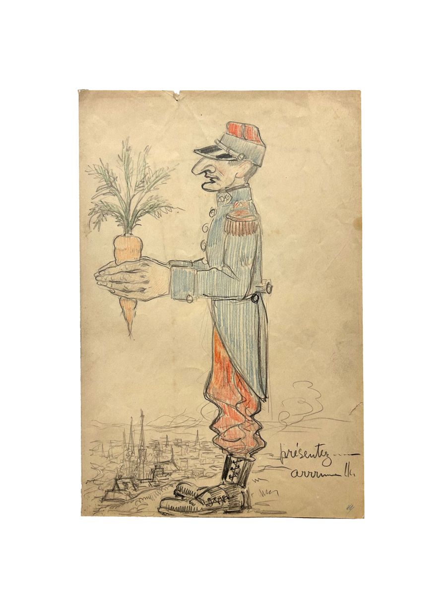 Jean Bertrand en militaire tenant une carotte
