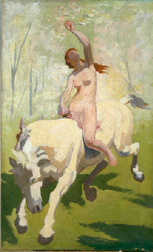 Femme nue à cheval, tournée vers la droite