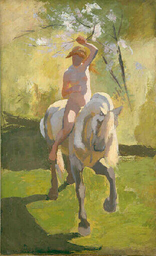 Femme nue à cheval, tournée vers la gauche