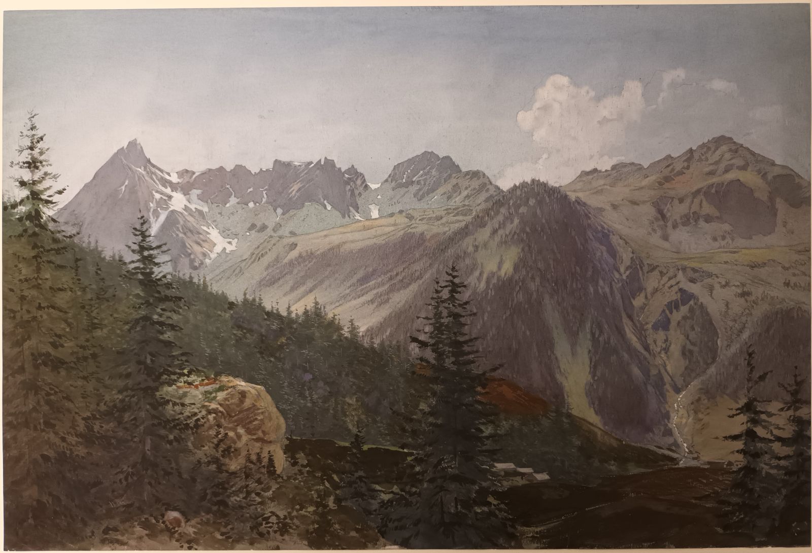 Paysage des Alpes avec deux groupes de maisons