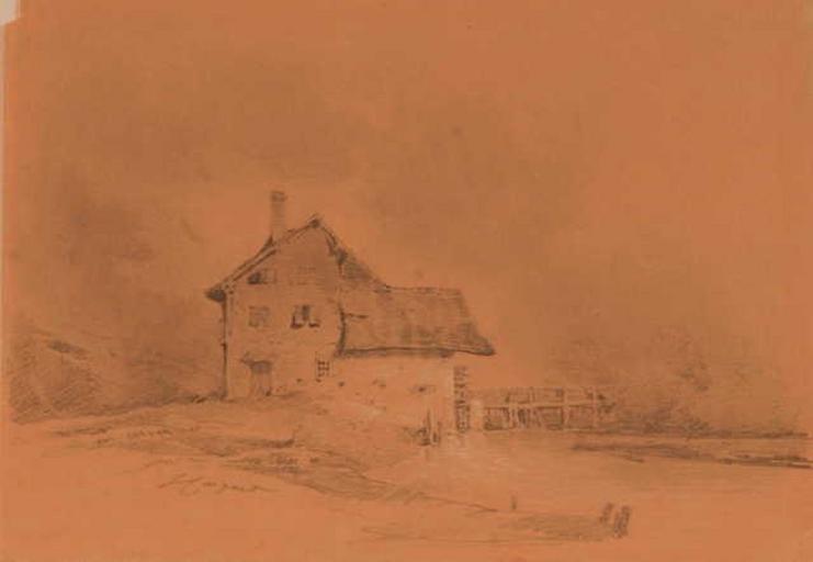 Moulin à eau ; Vue de Flandres. Moulin à eau et passerelle (titre ancien)