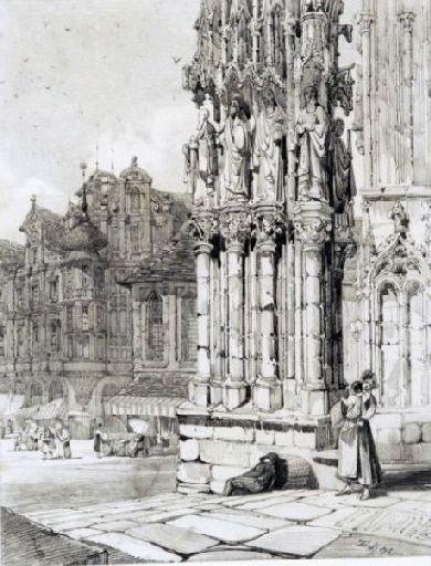 Vue de Cologne ; Vue de Cologne. Porche d'église et place de marché (titre ancien)