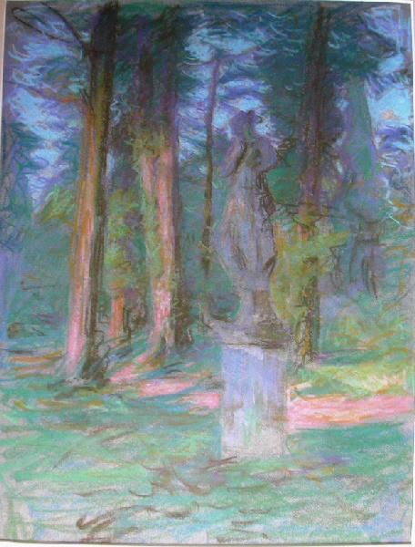 Parc de la propriété Froment-Meurice, Epinay-sous-Sénart ; Un coin de parc avec statue modifié le 10/06/2005 (Ancien titre)