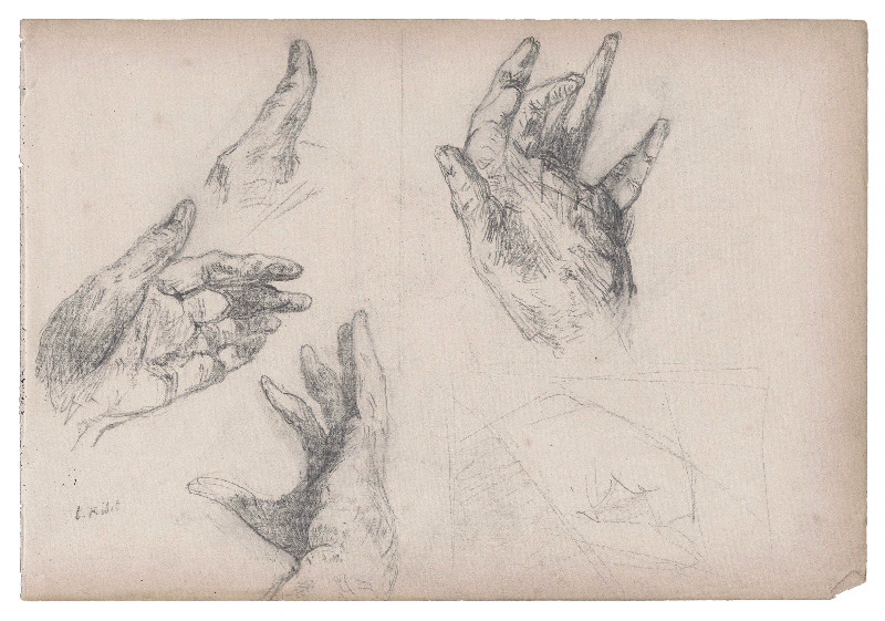 Trois études de main gauche et d'un pouce.