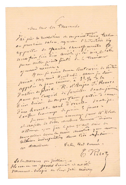 Lettre de Théodule Ribot à Fourcaud