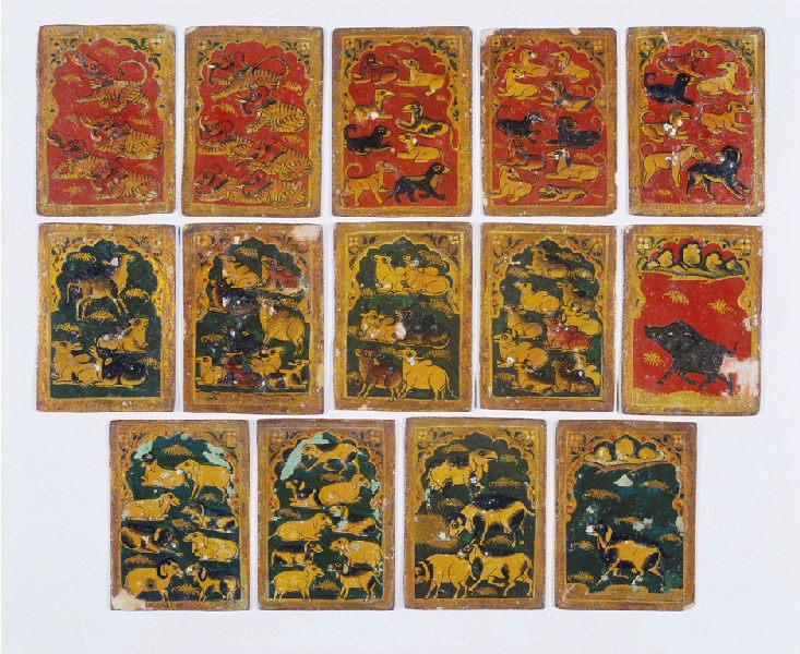 CARTES D'UN GANJIFA MOGHOL ANIMALIER (titre d'usage)