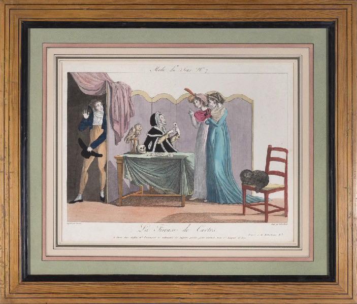 GRAVURE 'LA TIREUSE DE CARTES - MODE DU JOUR N° 7' (Titre inscrit.) ; LA TIREUSE DE CARTES (Titre inscrit.)