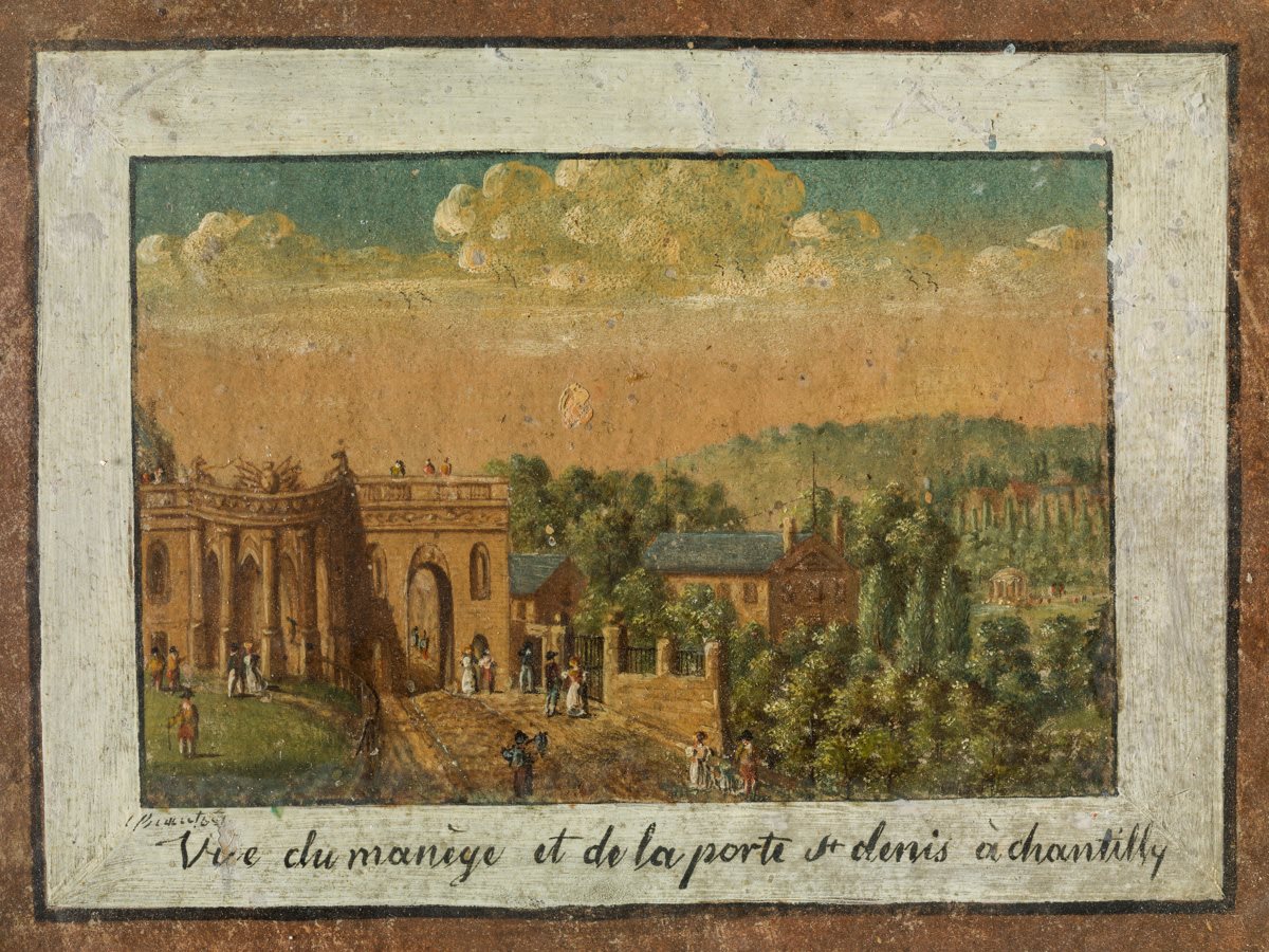 Vue du manège et de la porte Saint-Denis à Chantilly