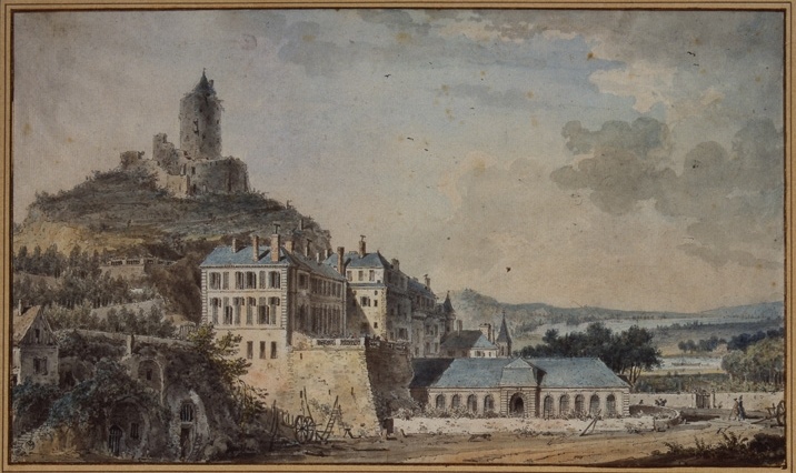 Vue du château et du donjon de la Roche-Guyon (Titre forgé) ; Le Château de la Roche-Guyon (Inventaire)