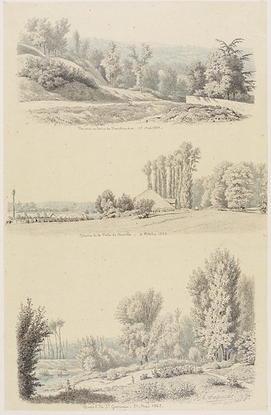 Vue prise du dessus du Bas-Meudon - 25 Mai 1851 ; La Glaciaire de la Vallée de Chaville - 4 octobre 1863 ; Dans l'Ile St-Germain - 31 Mai 1863