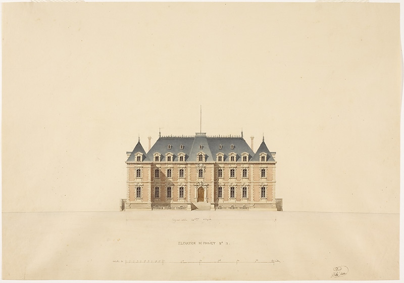 Projet n°II pour la construction du château de Sceaux - Elévation (Titre forgé)