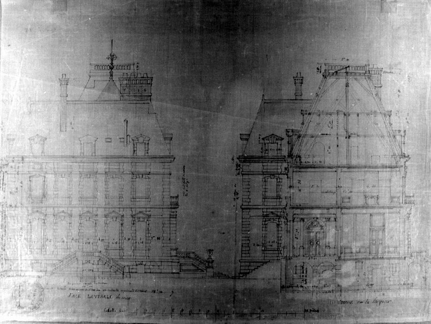 Projet pour la construction du château de Sceaux - Face latérale du Midi et coupe sur la largeur (Inventaire)