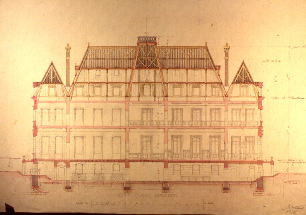 Projet pour la construction du château de Sceaux - Coupe sur la longueur (Inventaire)