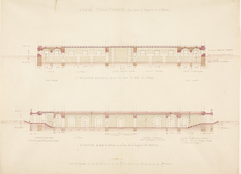 Projet pour la construction du château de Sceaux - Etage sous-terrein dans toute la longueur du château (élévation)