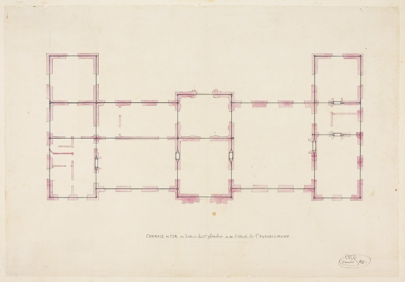 Projet pour la construction du château de Sceaux - Chaînage en fer au dessus du 1er plancher et au dessous de l'entablement