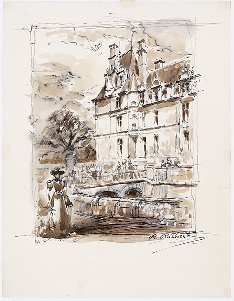 Quelques personnages sur un pont du château d'Ecouen
