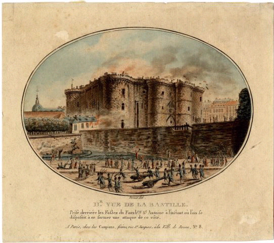 IIe vue de la Bastille (Prise derrière les Fosses du Fauxbrg St Antoine à l'instant où l'on se disposoit à en former une attaque de ce côté.)