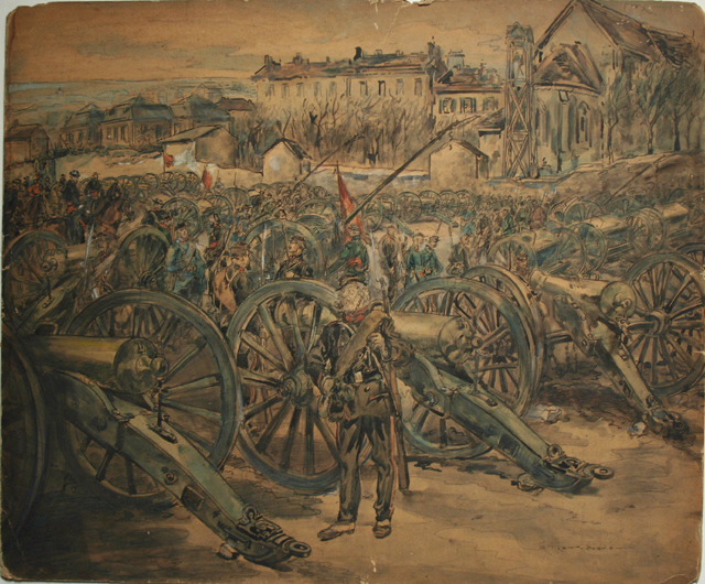 Batteries de canons et troupes à Montmartre