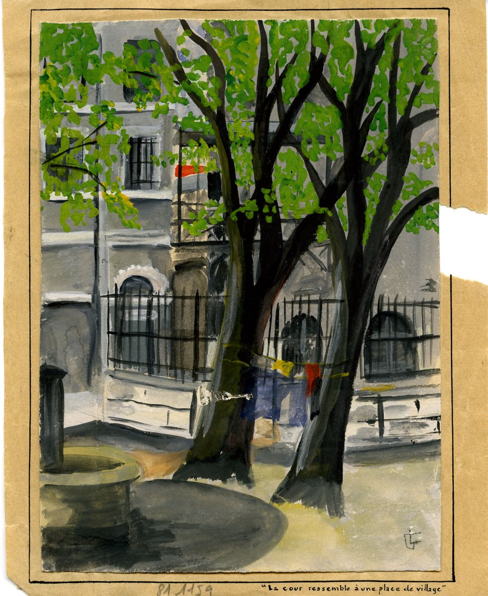 La cour ressemble à une place de village (titre inscrit, manuscrit)